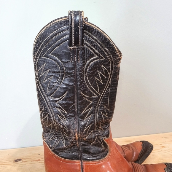 Vintage Tony Lama Men's Western Cowboy Boots Two Tone Leather Rockabilly Size 7 - Picture 6 of 13